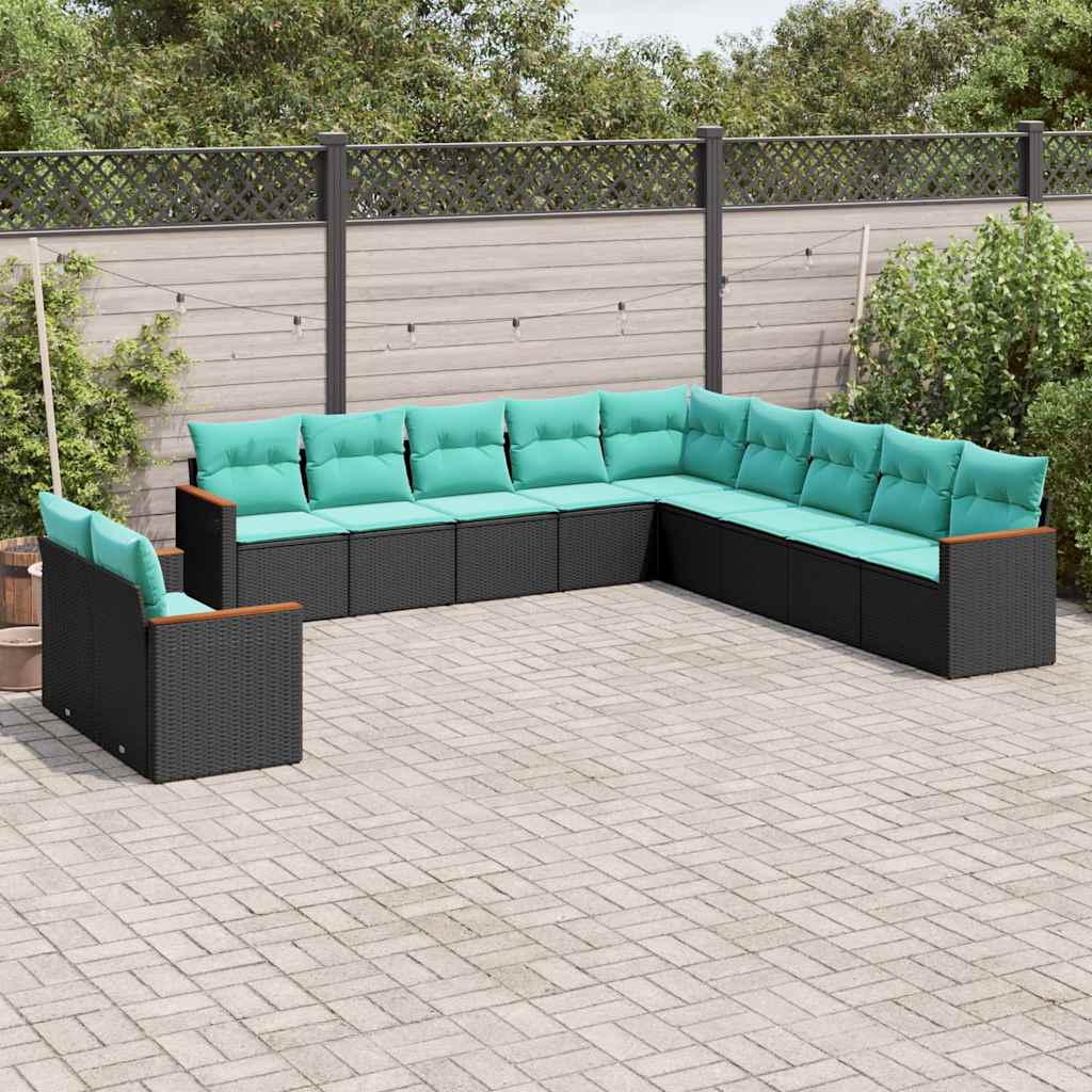 11-delt havesofasæt med hynder sort polyrattan