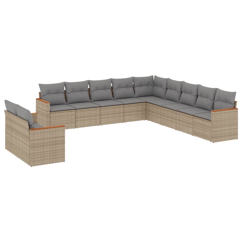 havesofasæt 11 dele med hynder polyrattan beige