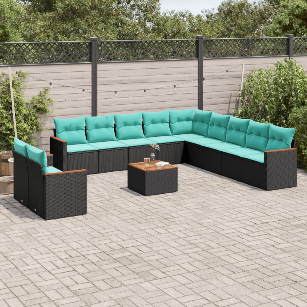 12-delt havesofasæt med hynder sort polyrattan