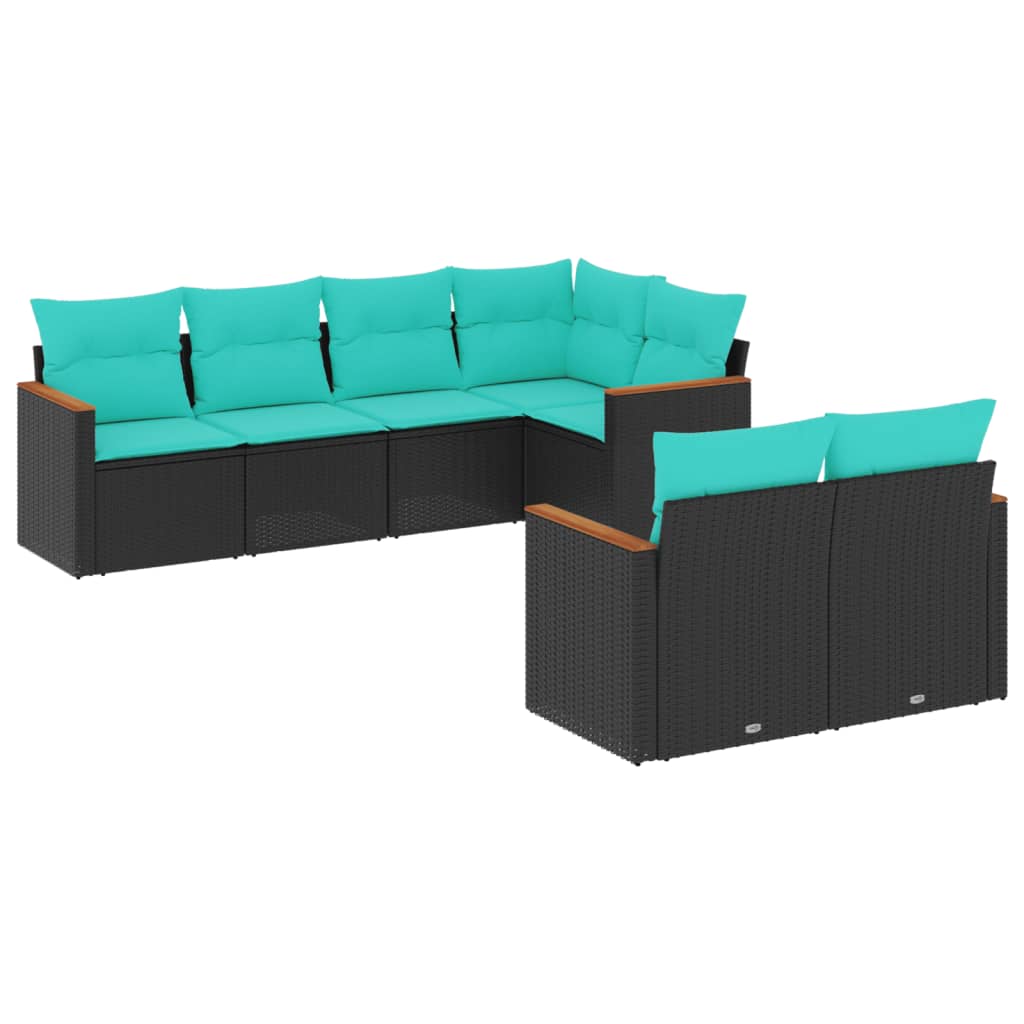 havesofasæt med 7 hynder sort polyrattan