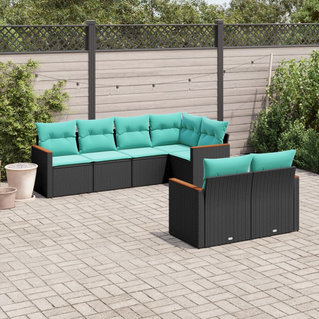 havesofasæt med 7 hynder sort polyrattan