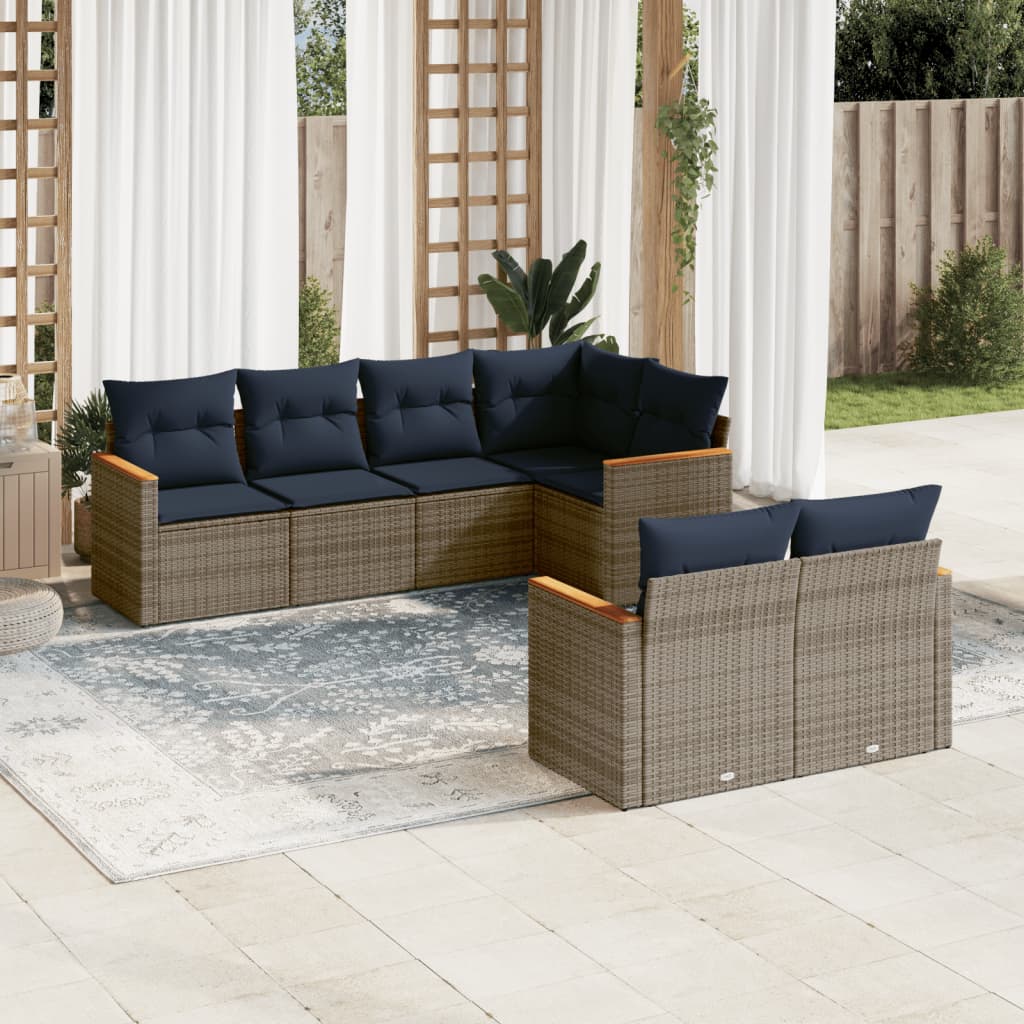 havesofasæt med 7 dele og hynder grå polyrattan