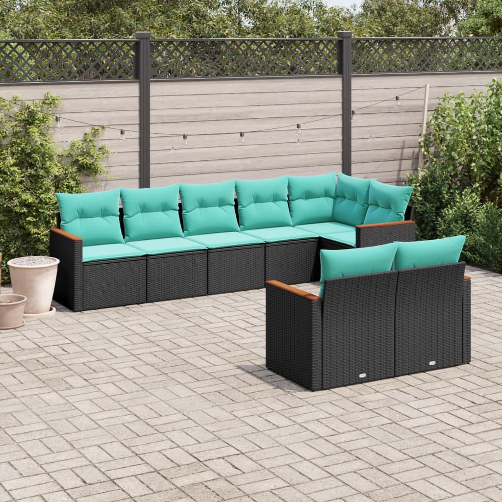 8-delt havesofasæt med hynder sort polyrattan