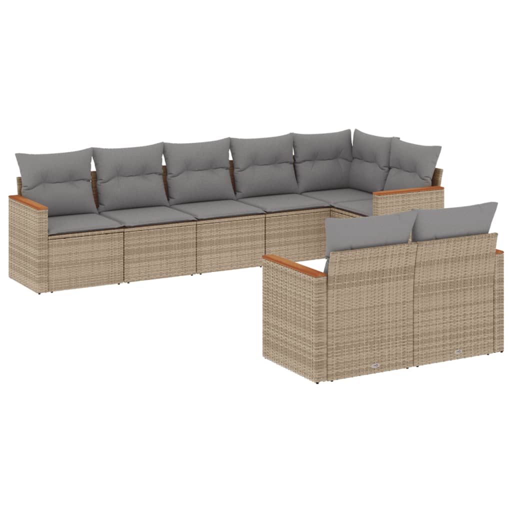 havesofasæt 8 dele med hynder polyrattan beige