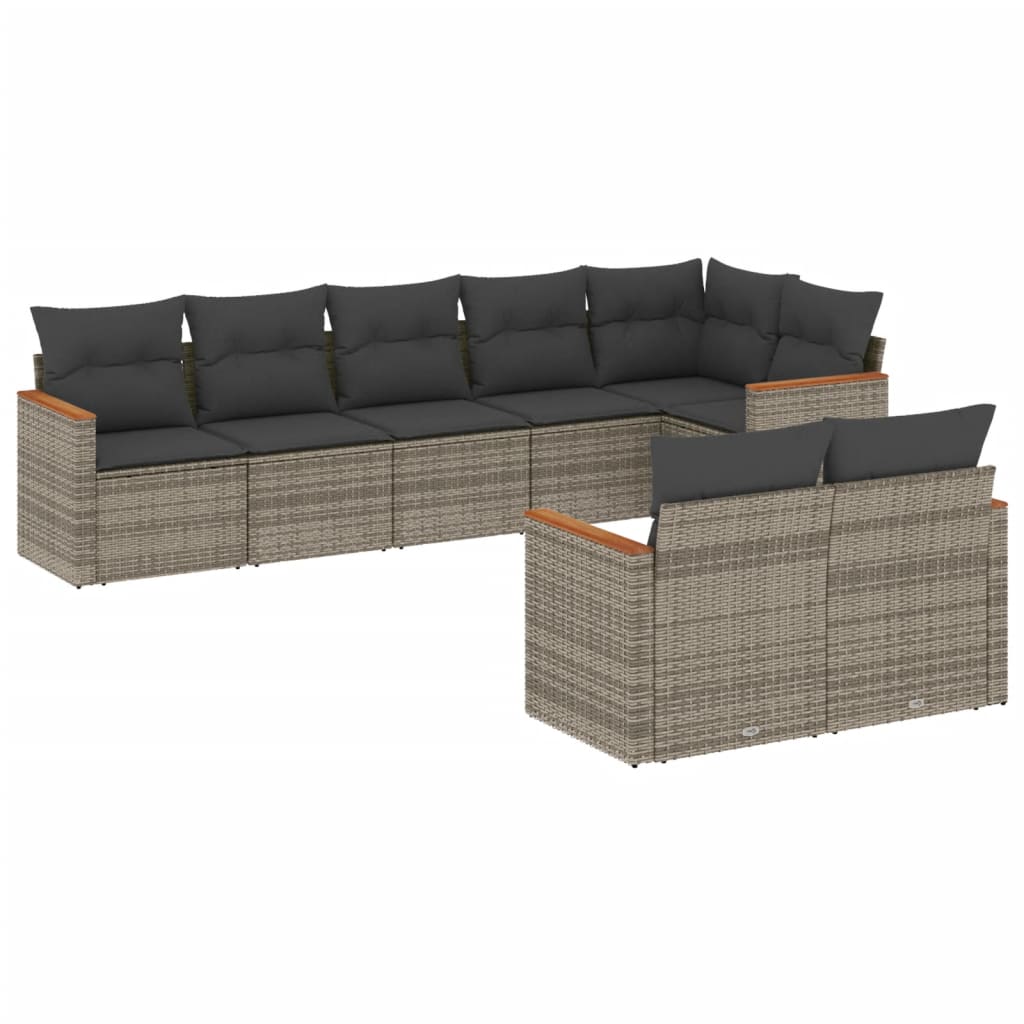sofasæt til haven 8 dele med hynder polyrattan grå