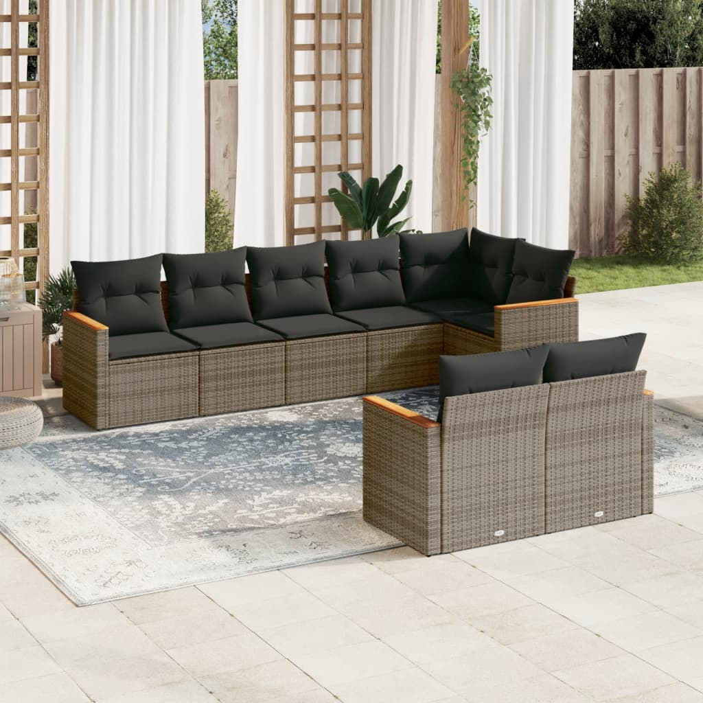 sofasæt til haven 8 dele med hynder polyrattan grå