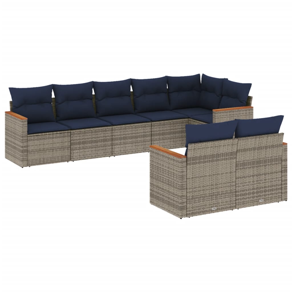 havesofasæt med 8 hynder grå polyrattan