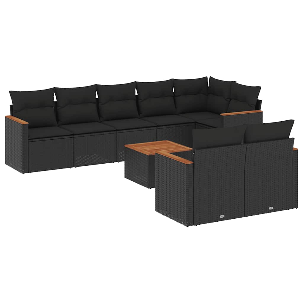 sofasæt til haven 9 dele med hynder polyrattan sort