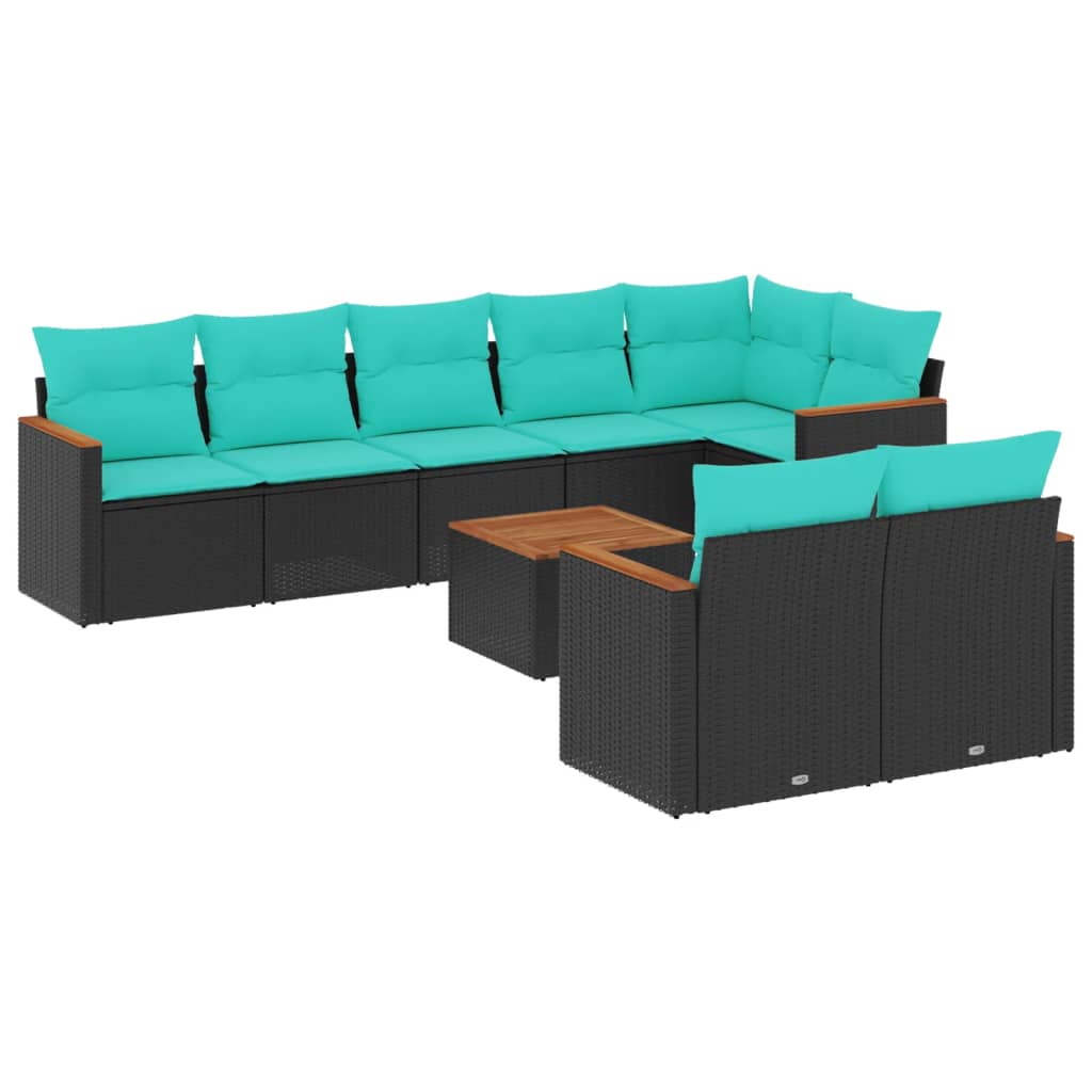 havesofasæt med 9 dele og hynder sort polyrattan