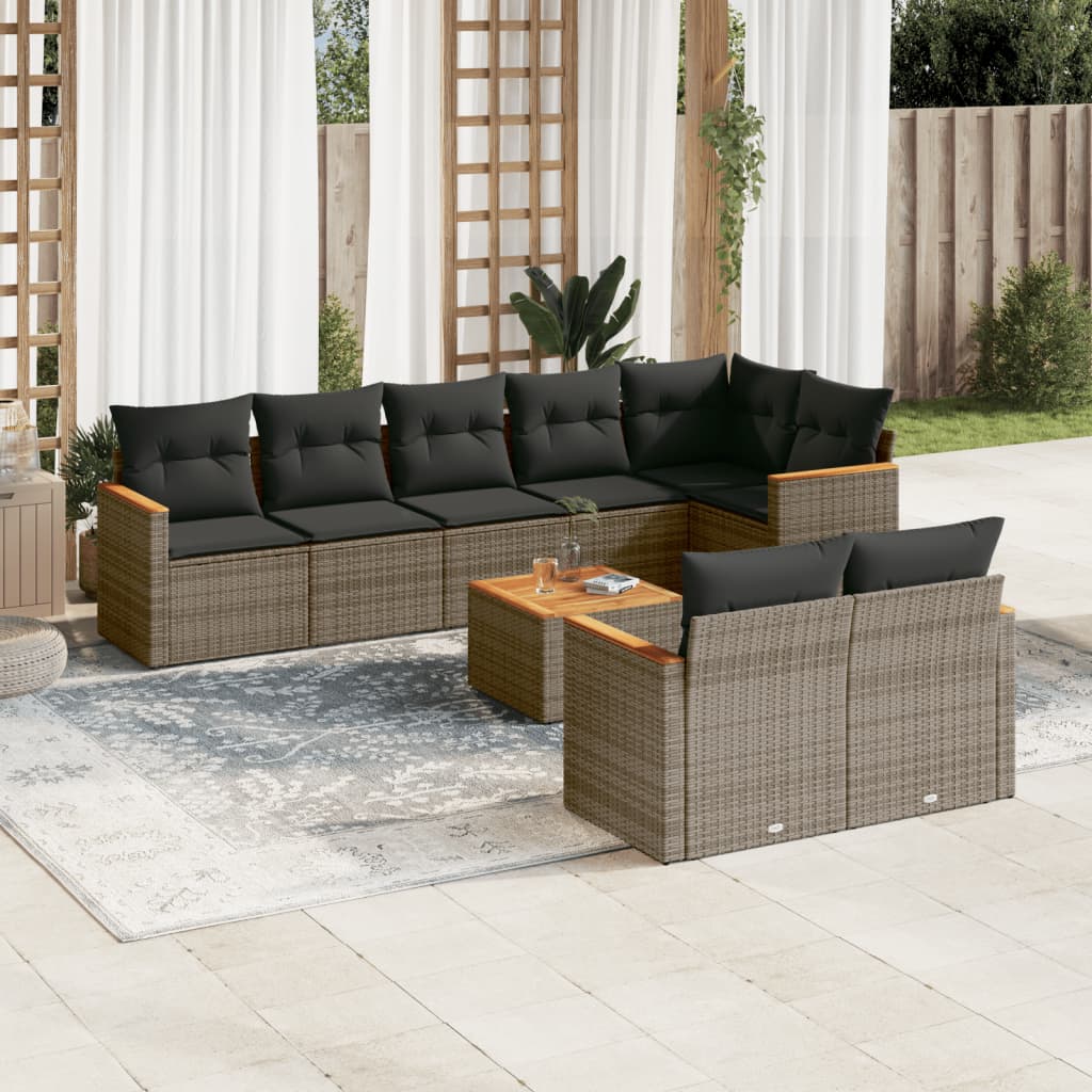 sofasæt til haven 9 dele med hynder polyrattan grå