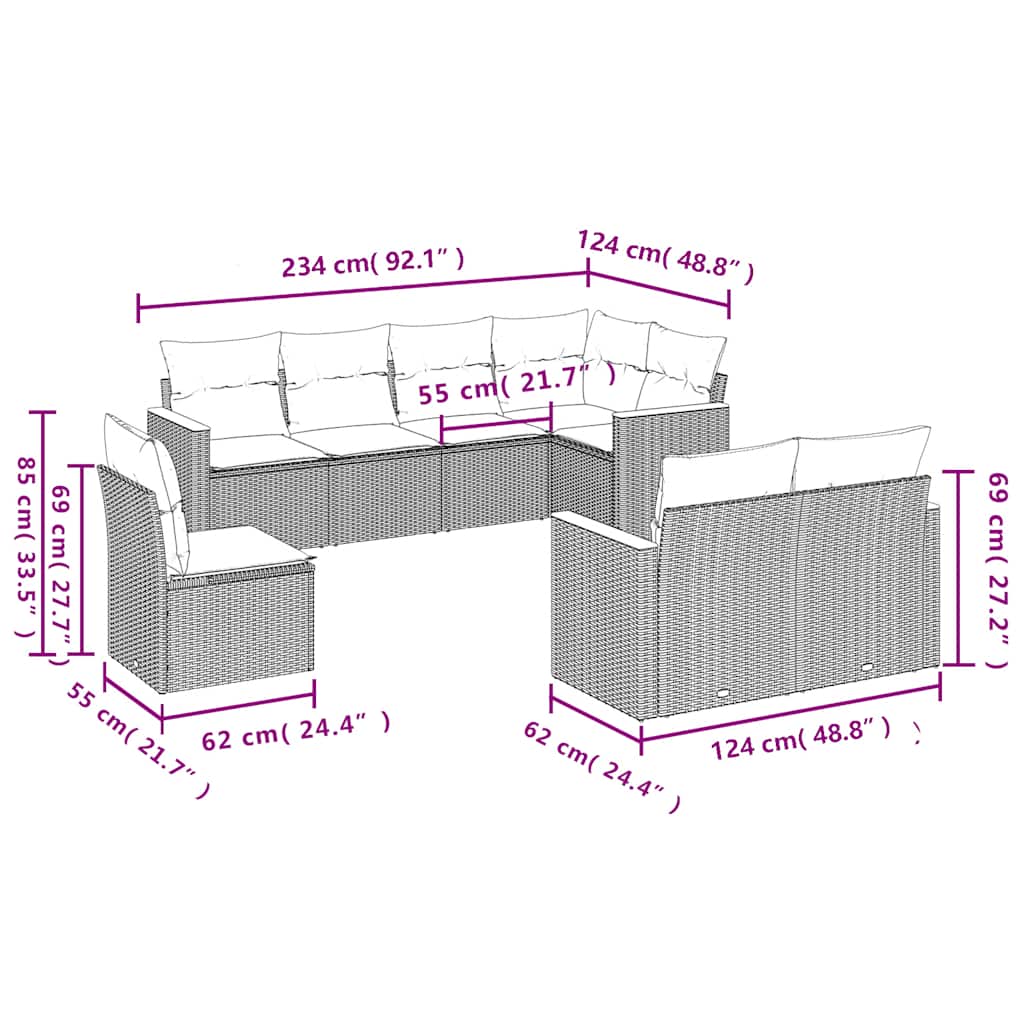 sofasæt til haven 8 dele med hynder polyrattan sort