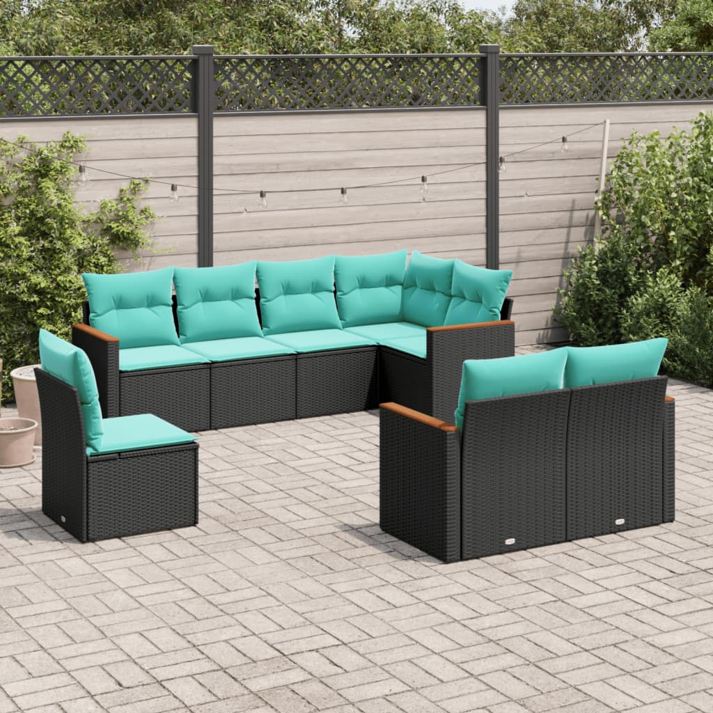8-delt havesofasæt med hynder sort polyrattan