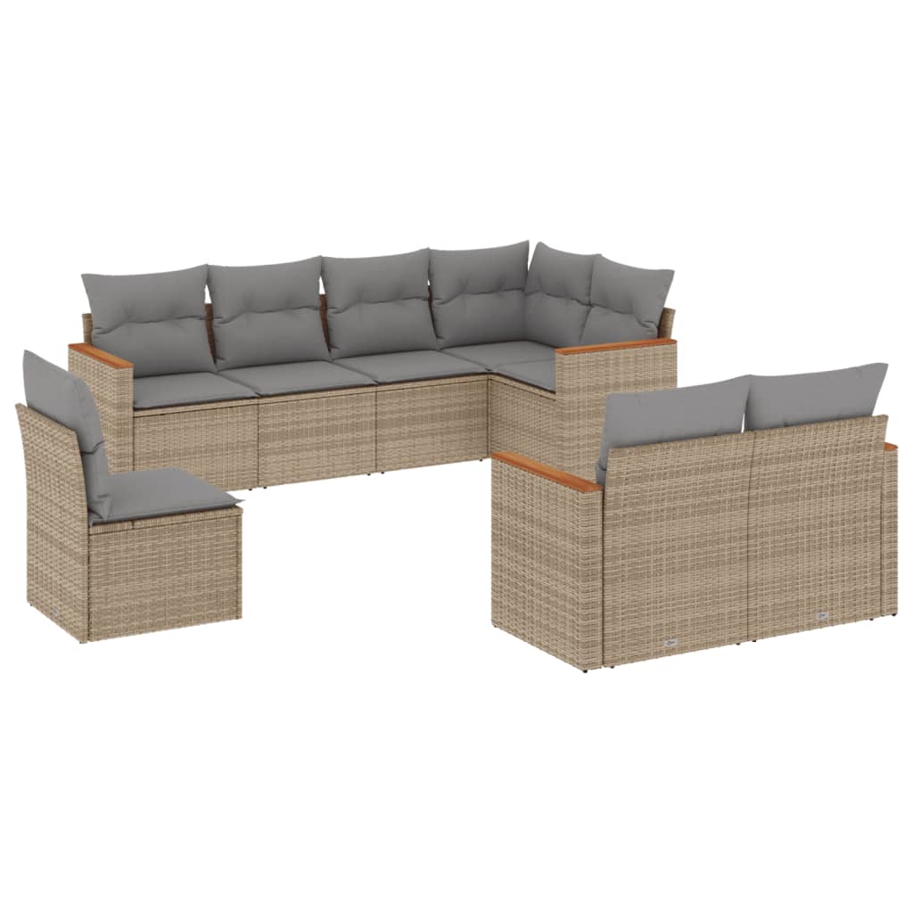 havesofasæt 8 dele med hynder polyrattan beige