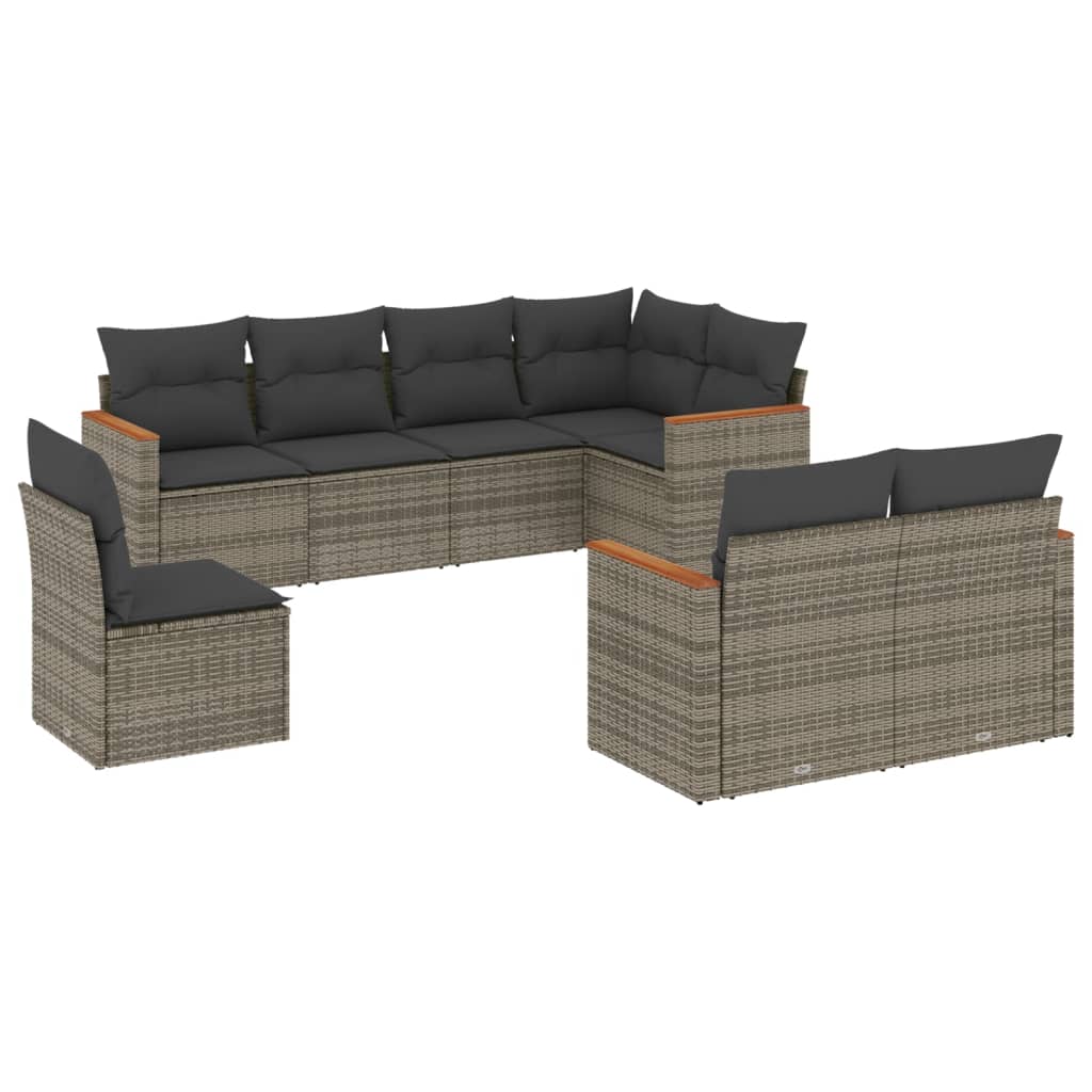 sofasæt til haven 8 dele med hynder polyrattan grå