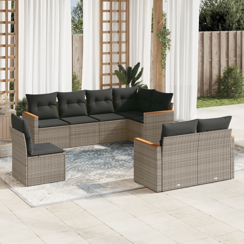 sofasæt til haven 8 dele med hynder polyrattan grå