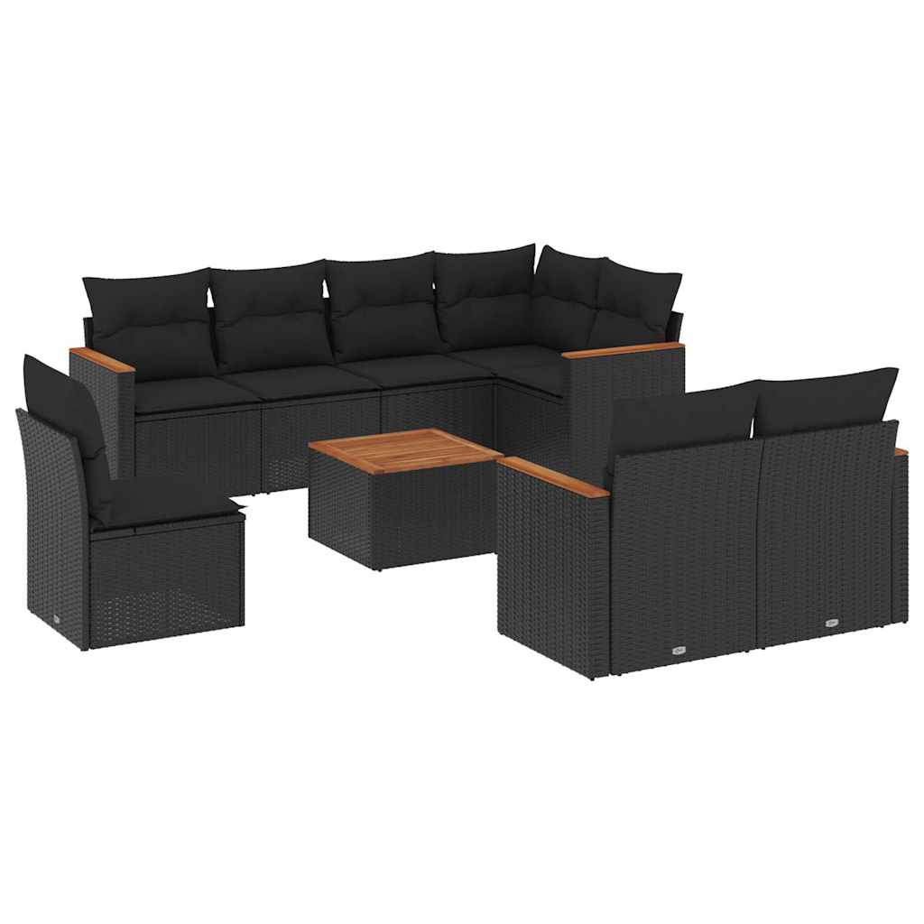 sofasæt til haven 9 dele med hynder polyrattan sort