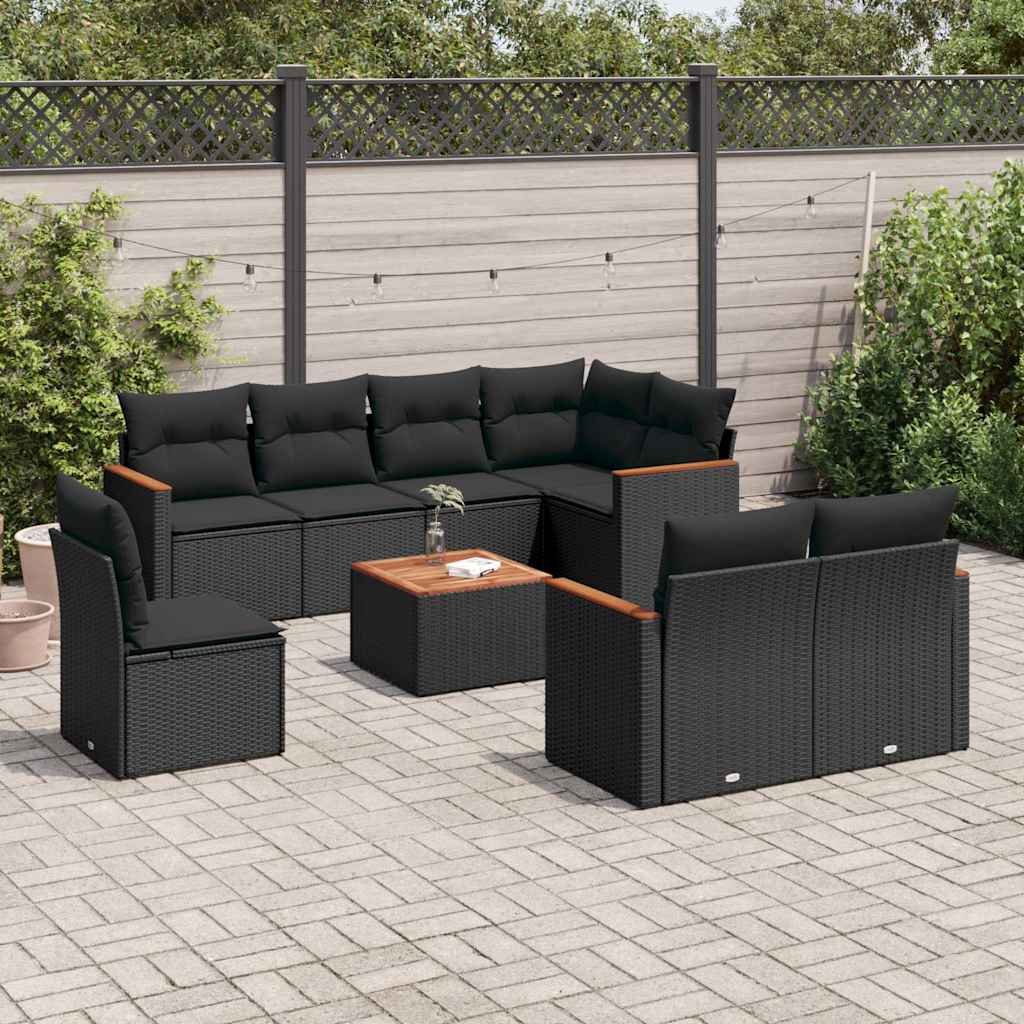 sofasæt til haven 9 dele med hynder polyrattan sort