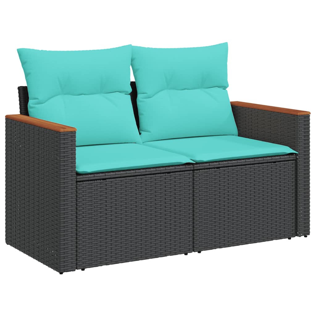 havesofasæt med 9 dele og hynder sort polyrattan