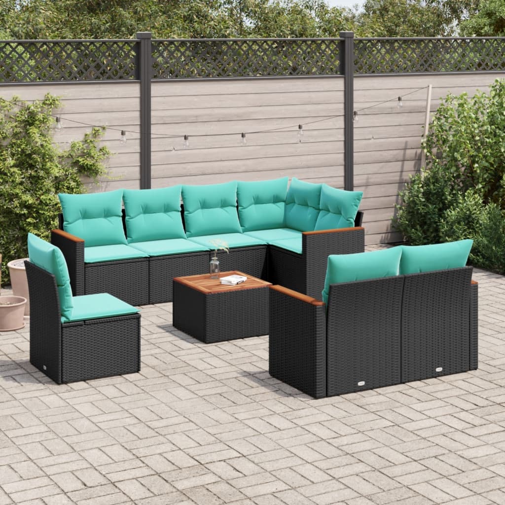 havesofasæt med 9 dele og hynder sort polyrattan