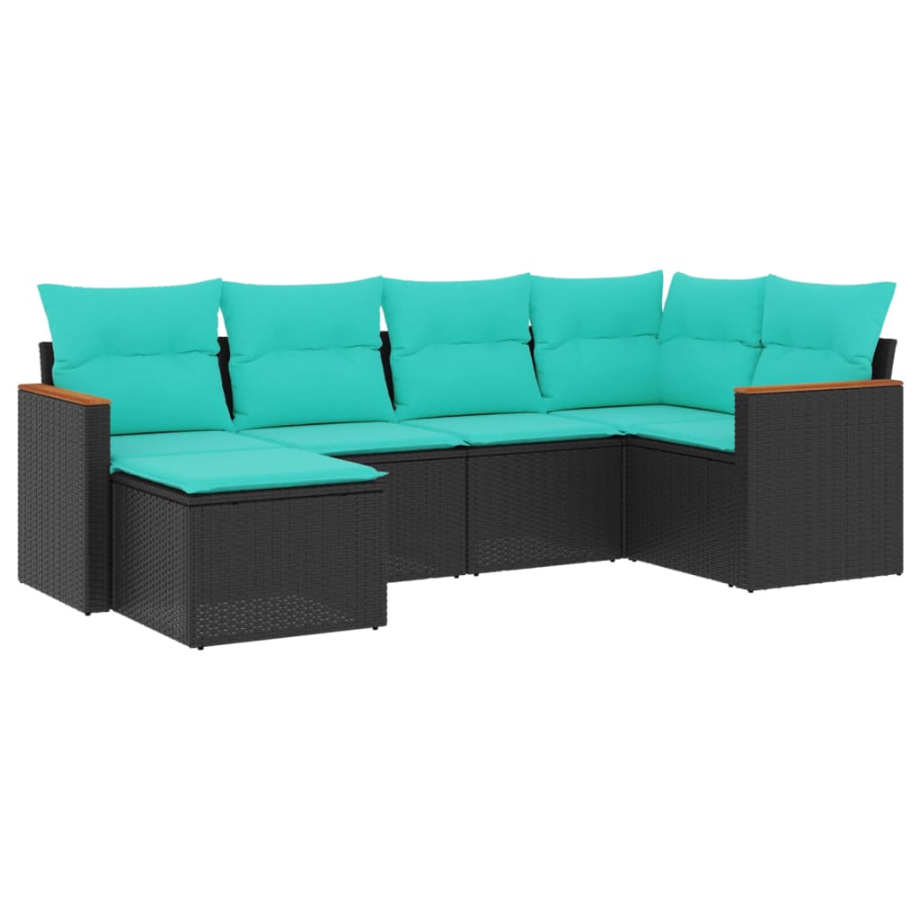 havesofasæt med 6 hynder sort polyrattan