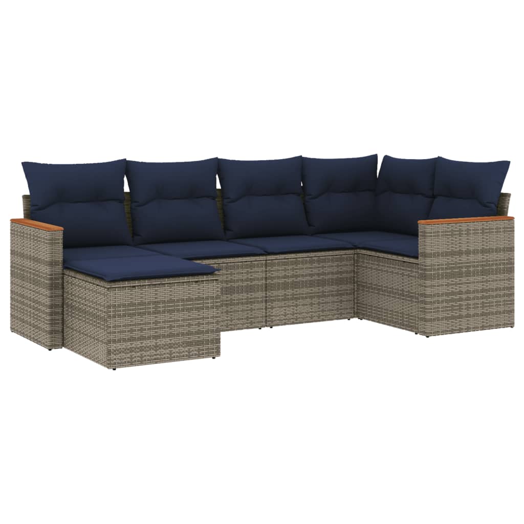 havesofasæt med 6 dele og hynder grå polyrattan