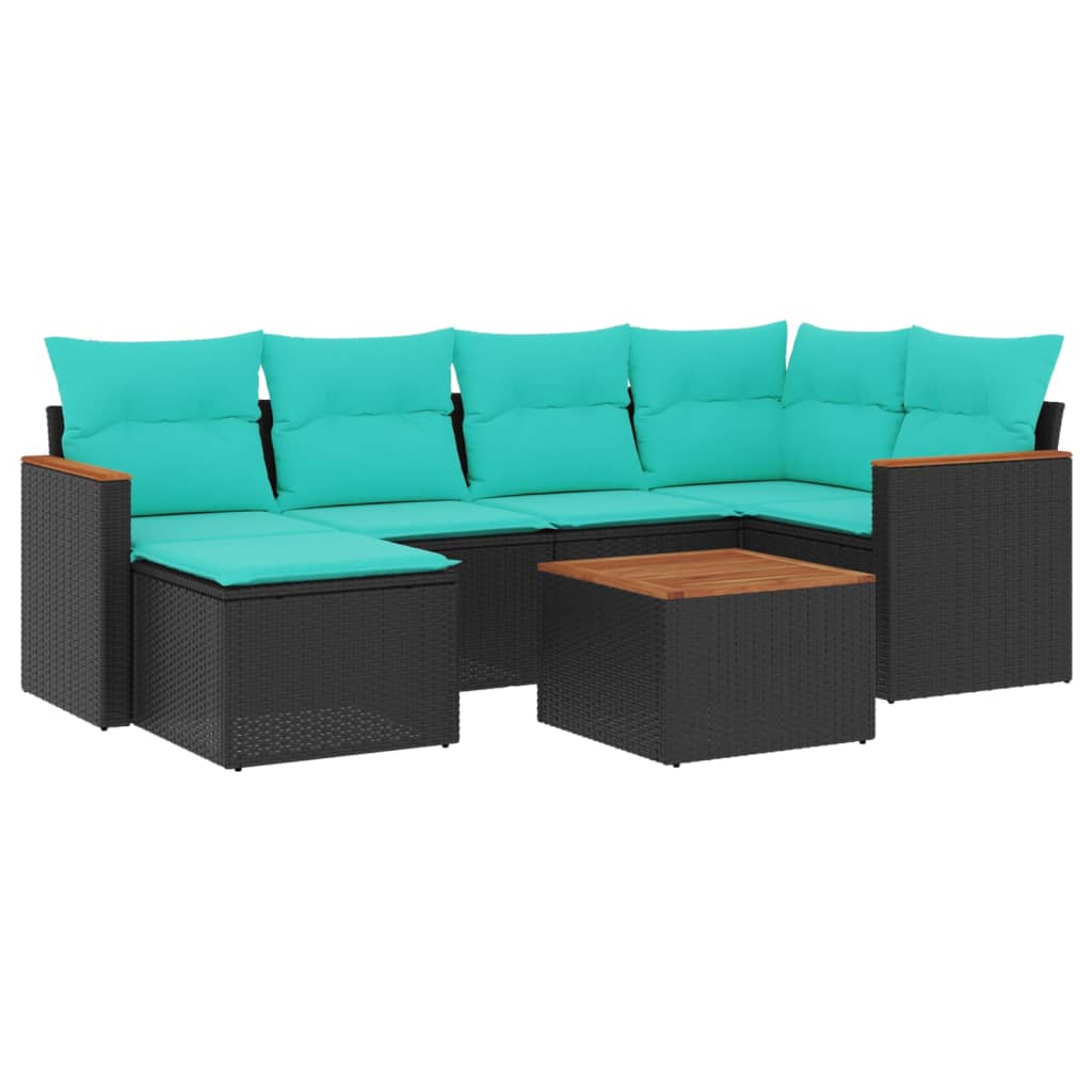 havesofasæt med 7 hynder sort polyrattan