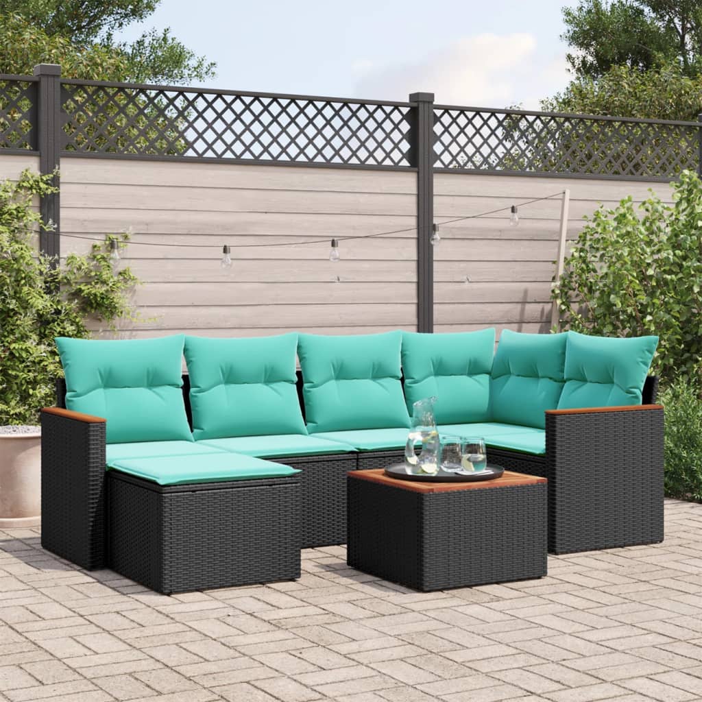 havesofasæt med 7 hynder sort polyrattan