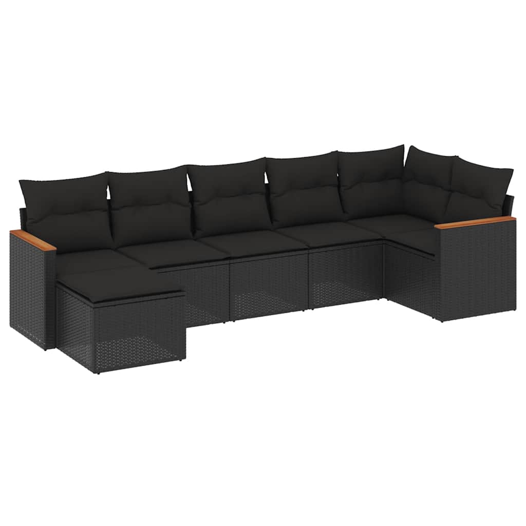 sofasæt til haven 7 dele med hynder polyrattan sort