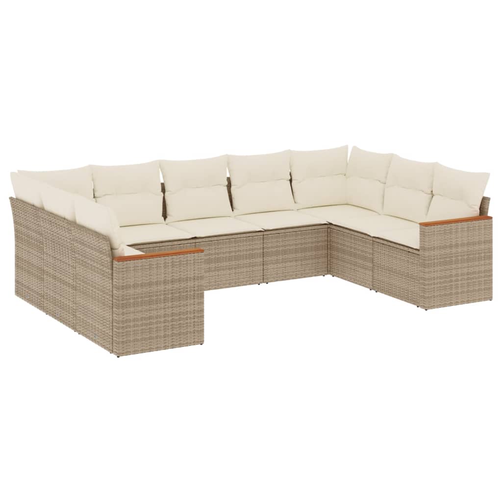 sofasæt til haven 9 dele med hynder polyrattan beige