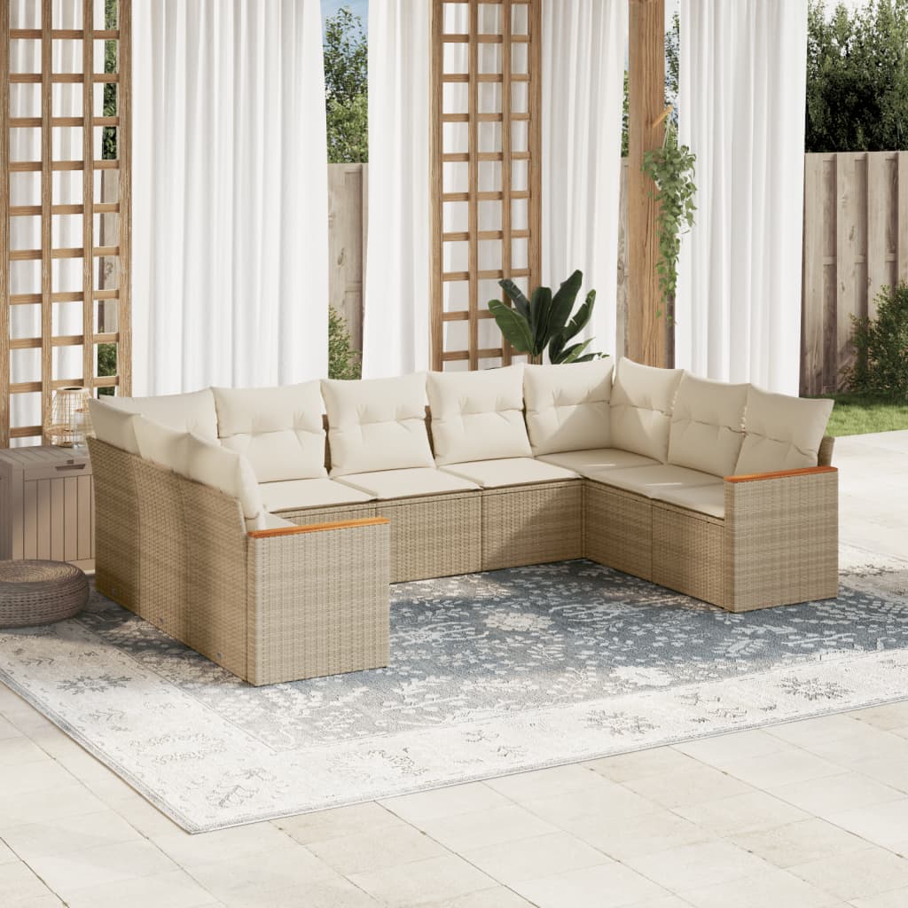 sofasæt til haven 9 dele med hynder polyrattan beige