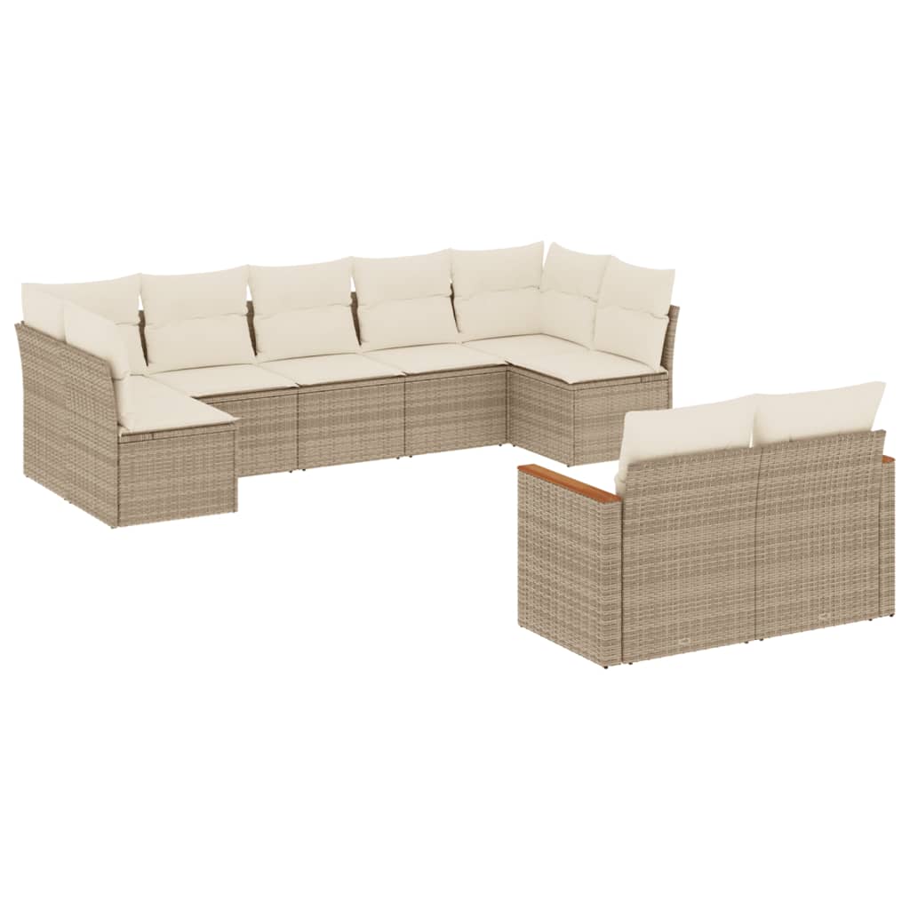 sofasæt til haven 9 dele med hynder polyrattan beige