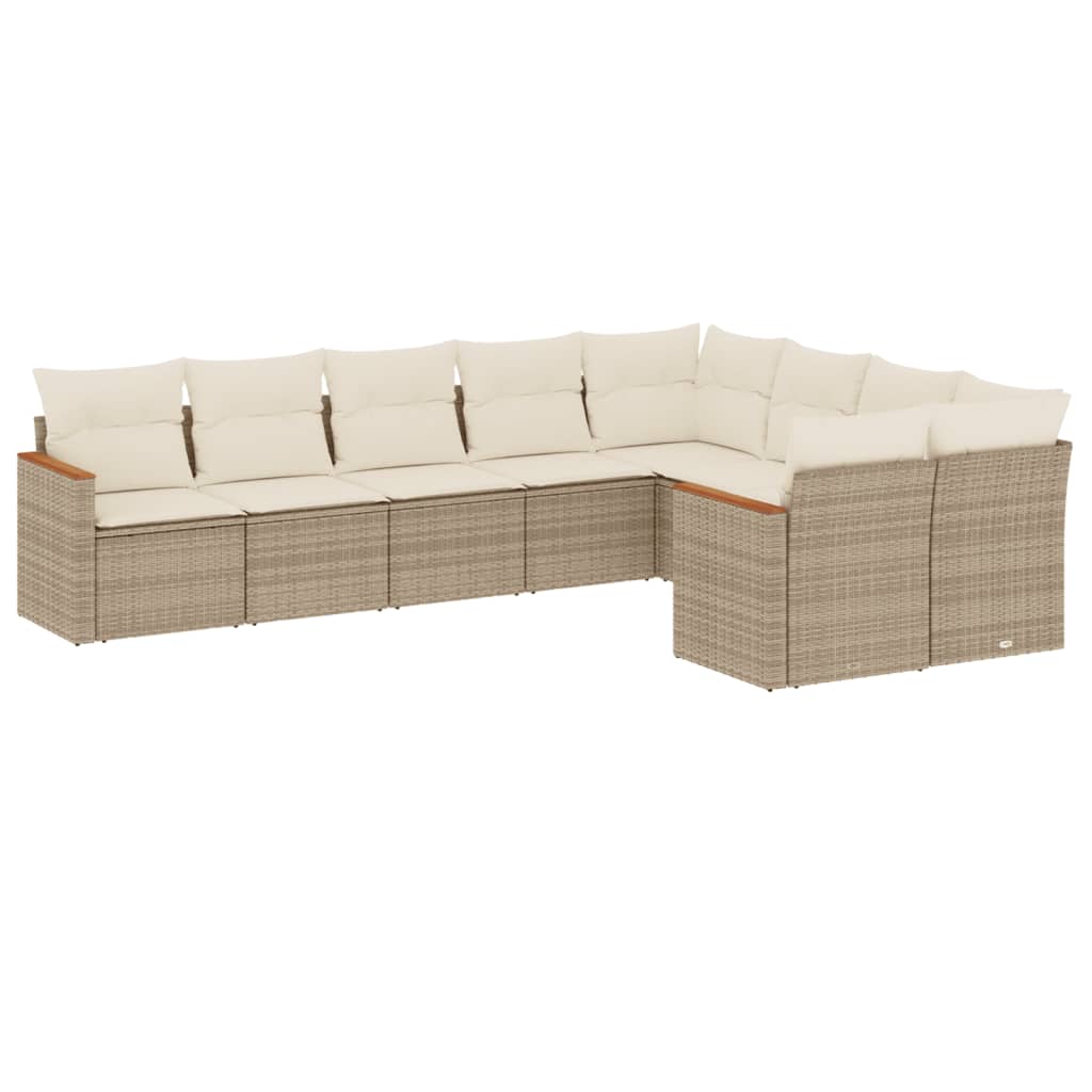 sofasæt til haven 9 dele med hynder polyrattan beige