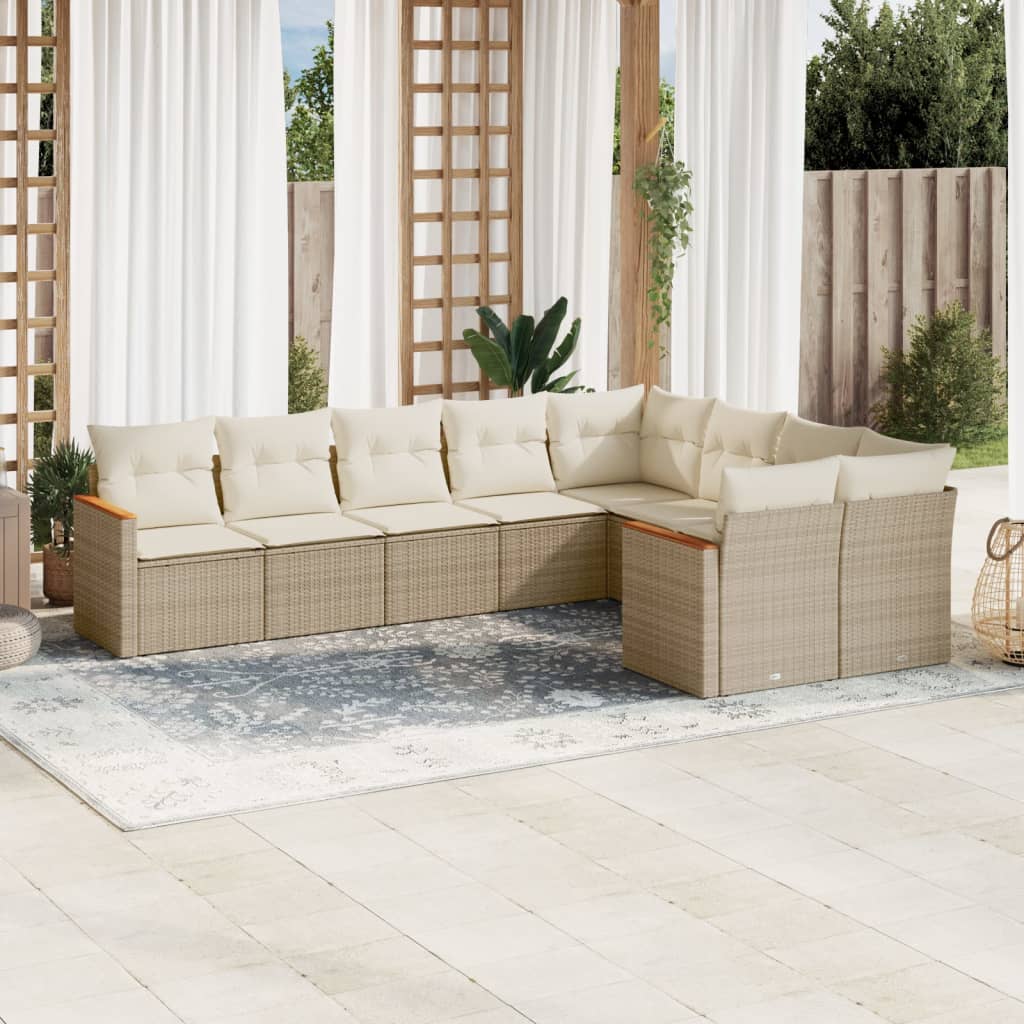 sofasæt til haven 9 dele med hynder polyrattan beige