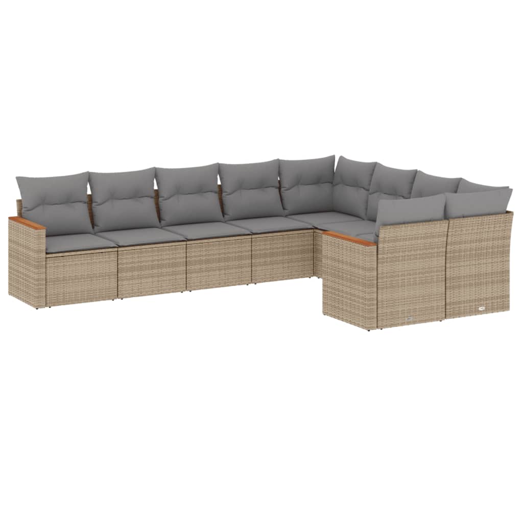 spisebordssæt til haven 9 dele med hynder polyrattan beige