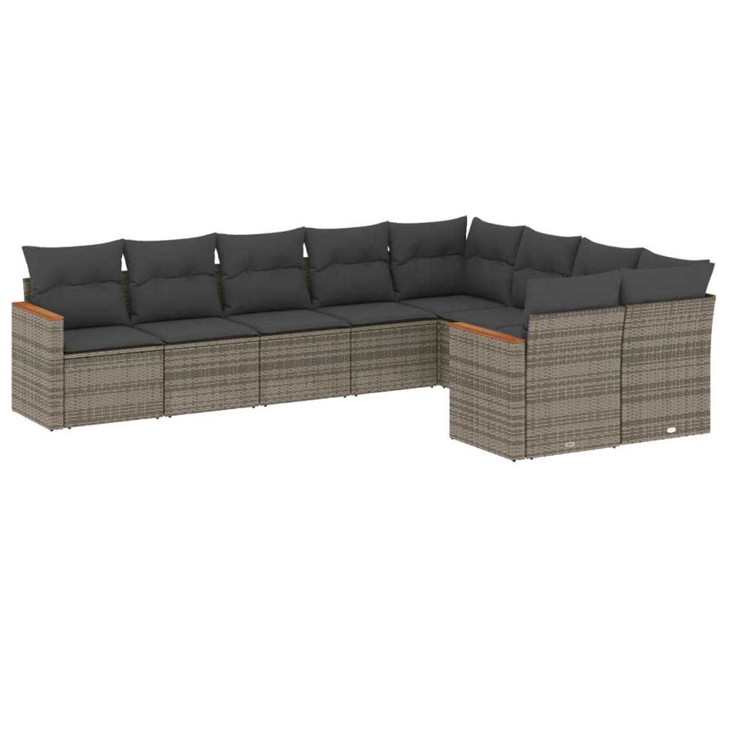 sofasæt til haven 9 dele med hynder polyrattan grå