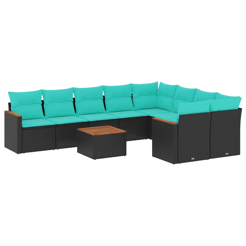 havesofasæt med 10 hynder sort polyrattan