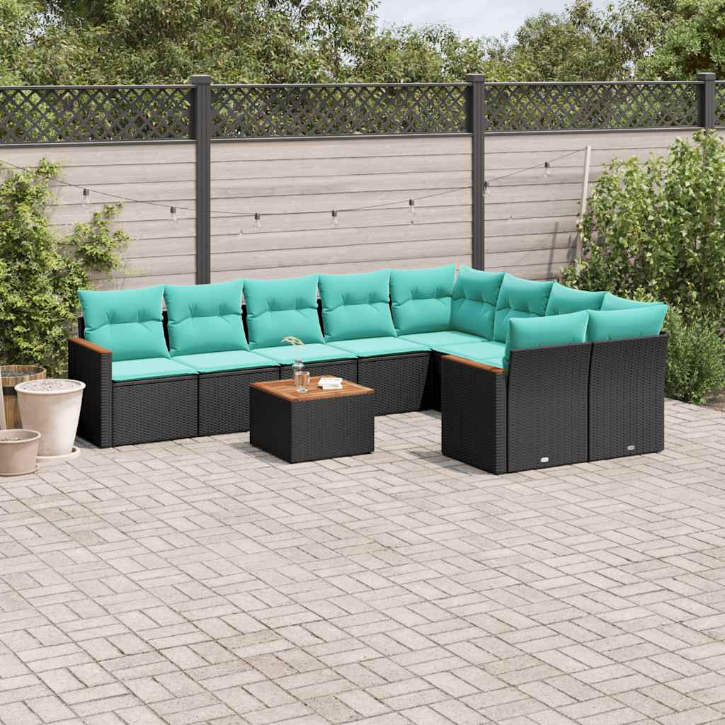 havesofasæt med 10 hynder sort polyrattan