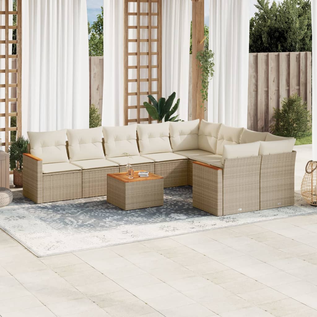 sofasæt til haven 10 dele med hynder polyrattan beige