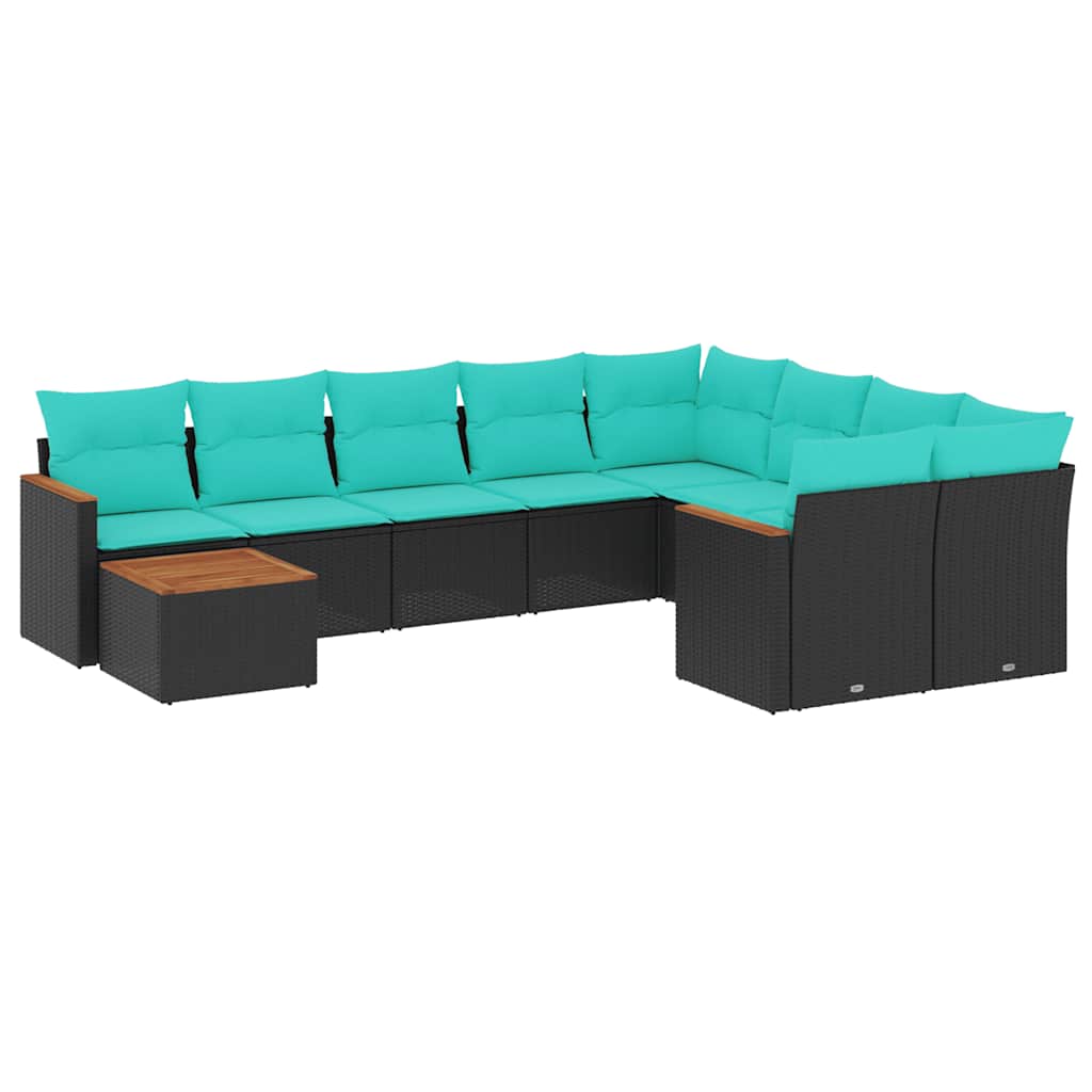 havesofasæt med 10 hynder sort polyrattan
