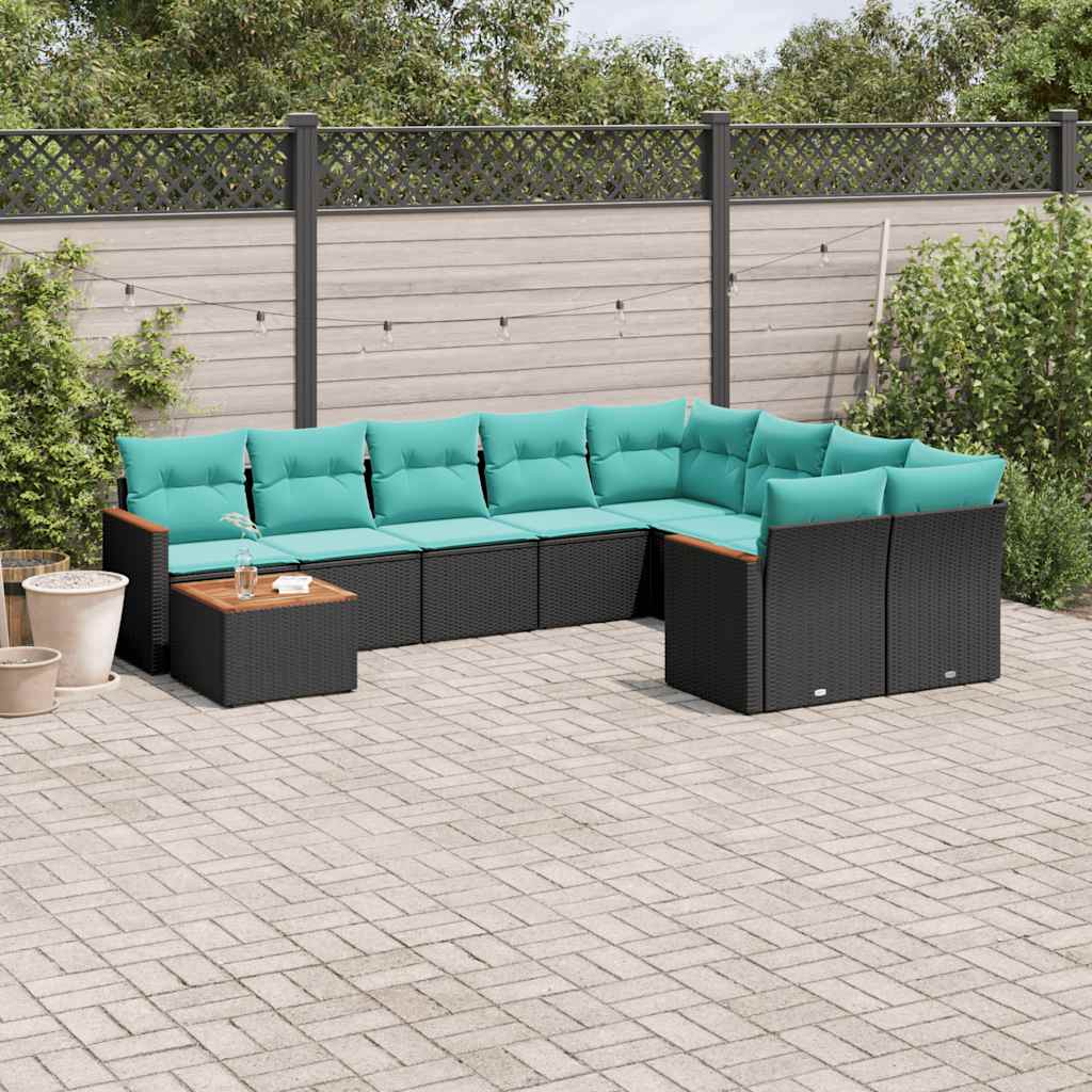 havesofasæt med 10 hynder sort polyrattan