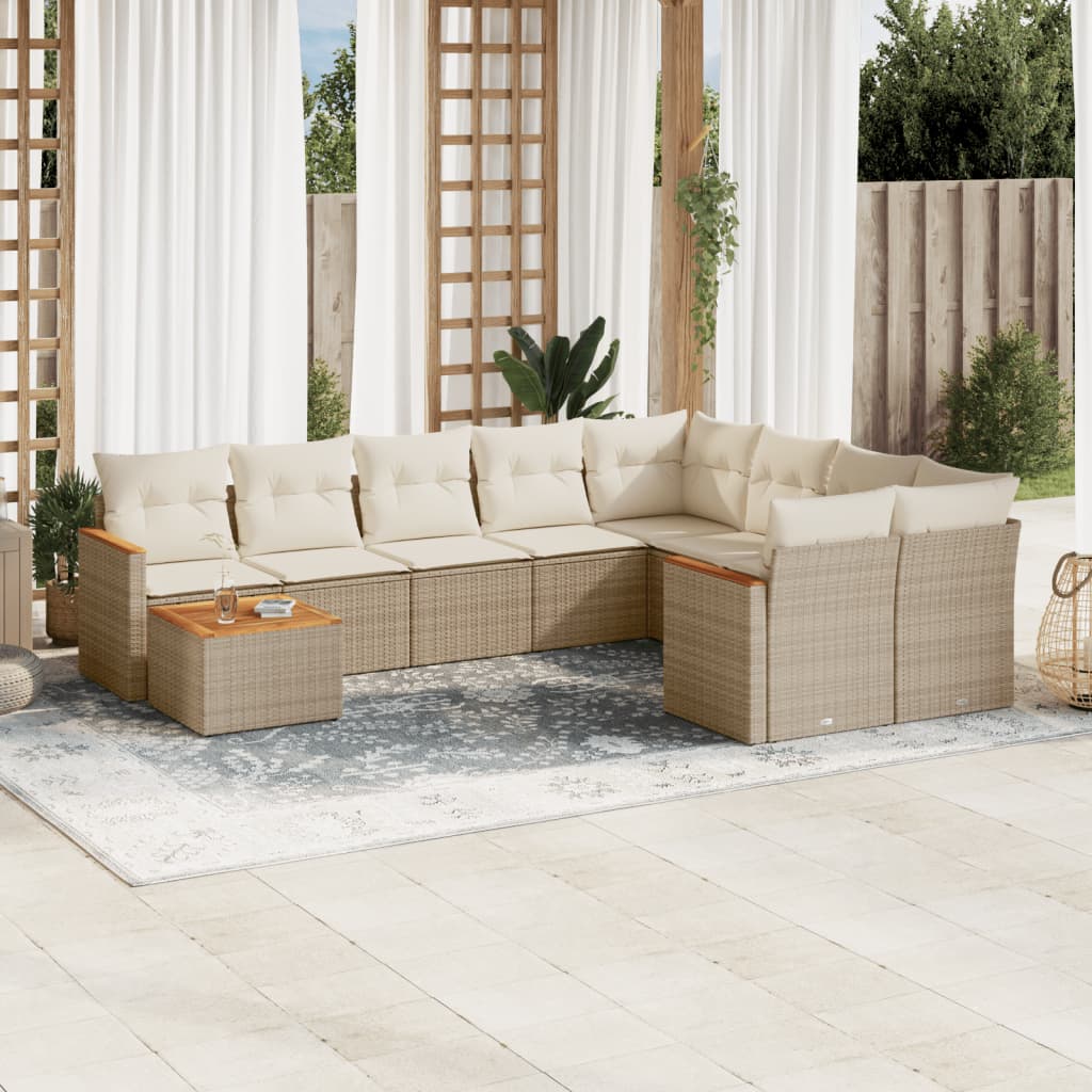 sofasæt til haven 10 dele med hynder polyrattan beige