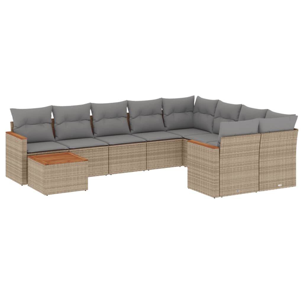 havesofasæt 10 dele med hynder polyrattan beige