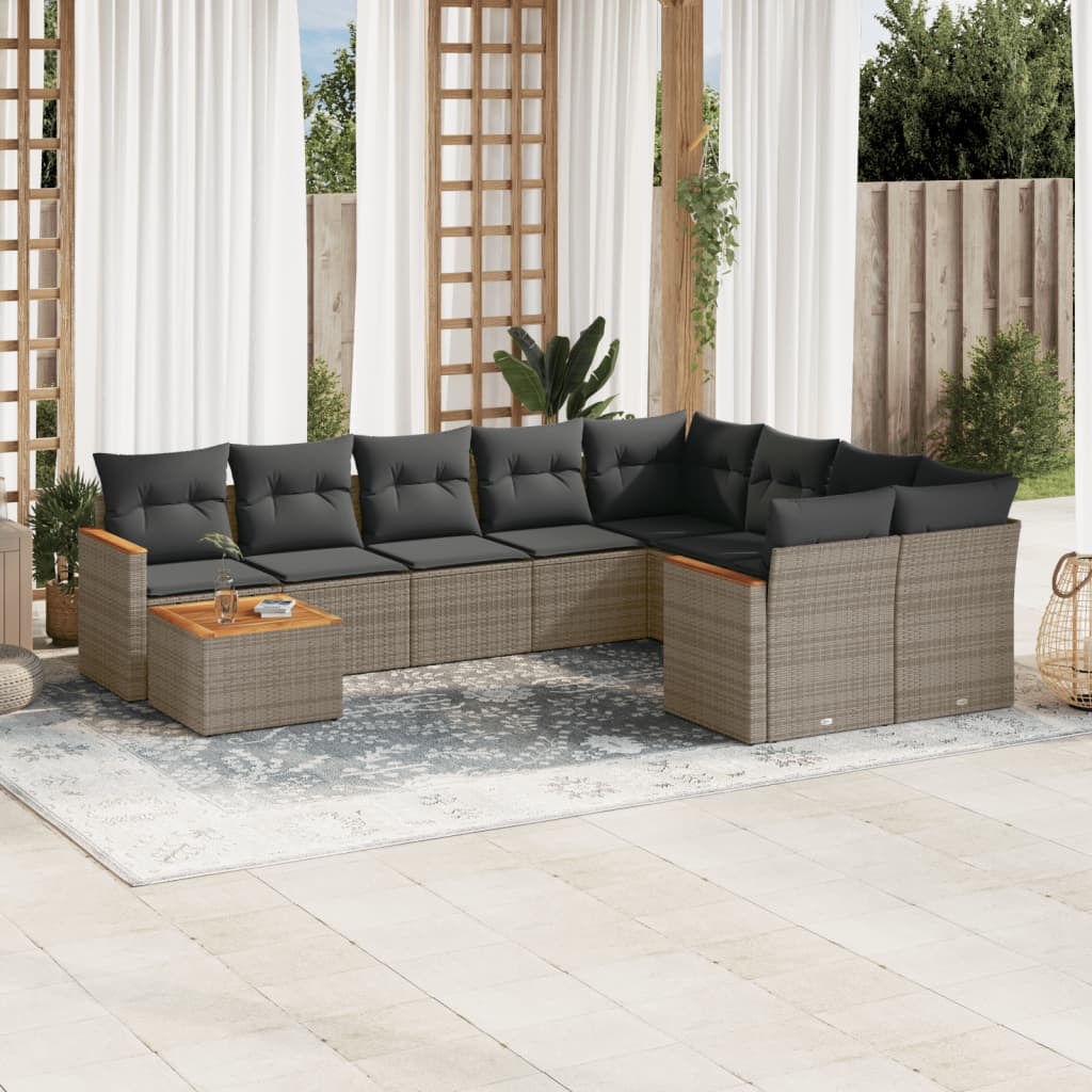 sofasæt til haven 10 dele med hynder polyrattan grå