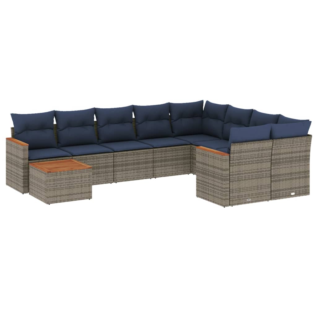 havesofasæt med 10 dele og hynder grå polyrattan