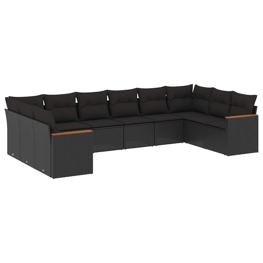 sofasæt til haven 10 dele med hynder polyrattan sort
