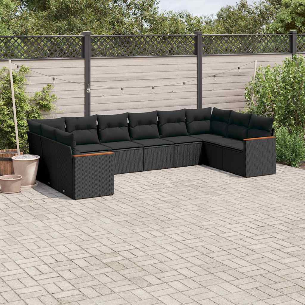 sofasæt til haven 10 dele med hynder polyrattan sort