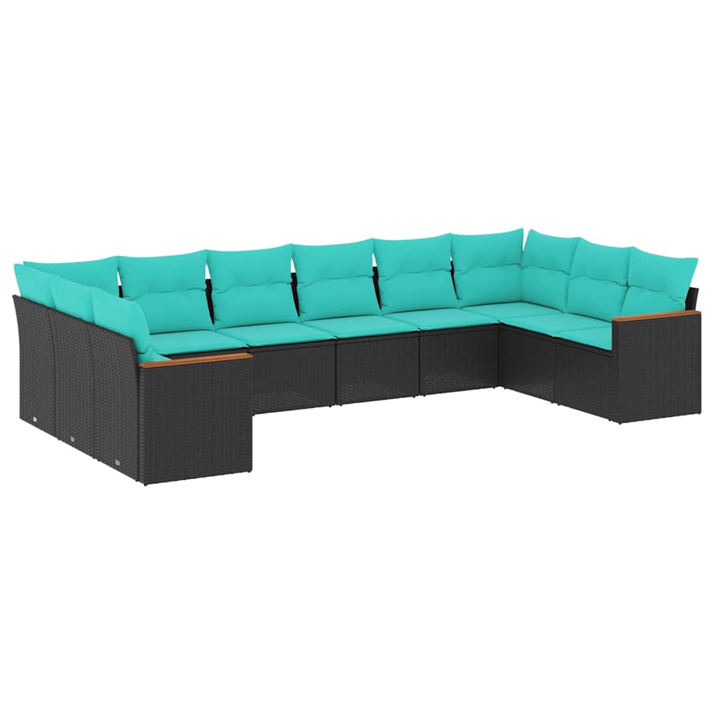 havesofasæt med 10 hynder sort polyrattan