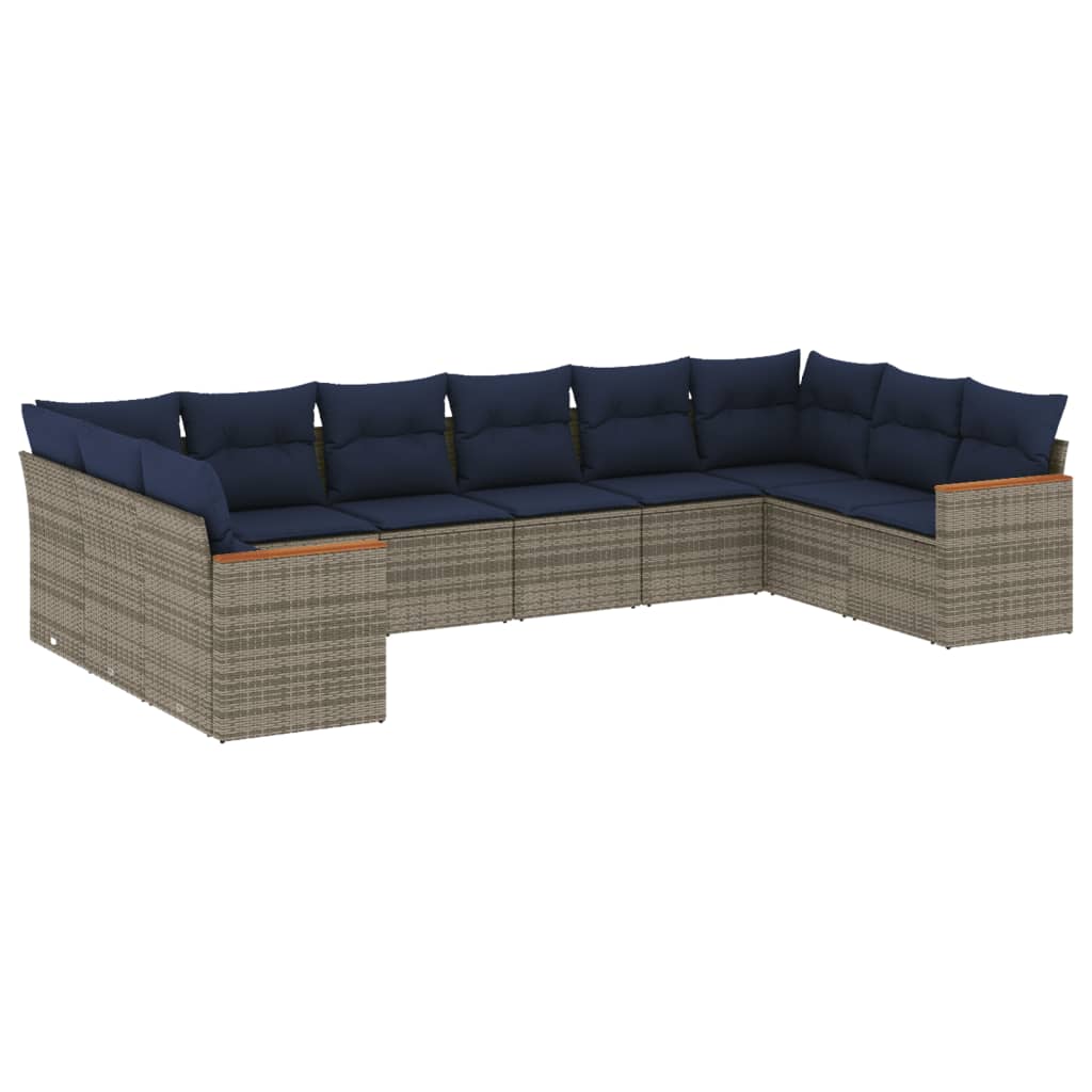 havesofasæt med 10 dele og hynder grå polyrattan
