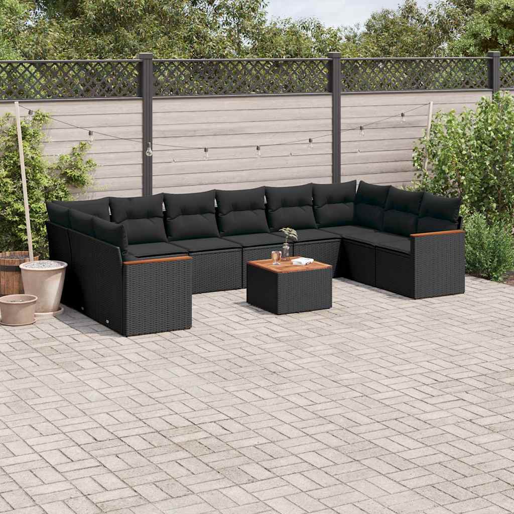 sofasæt til haven 11 dele med hynder polyrattan sort