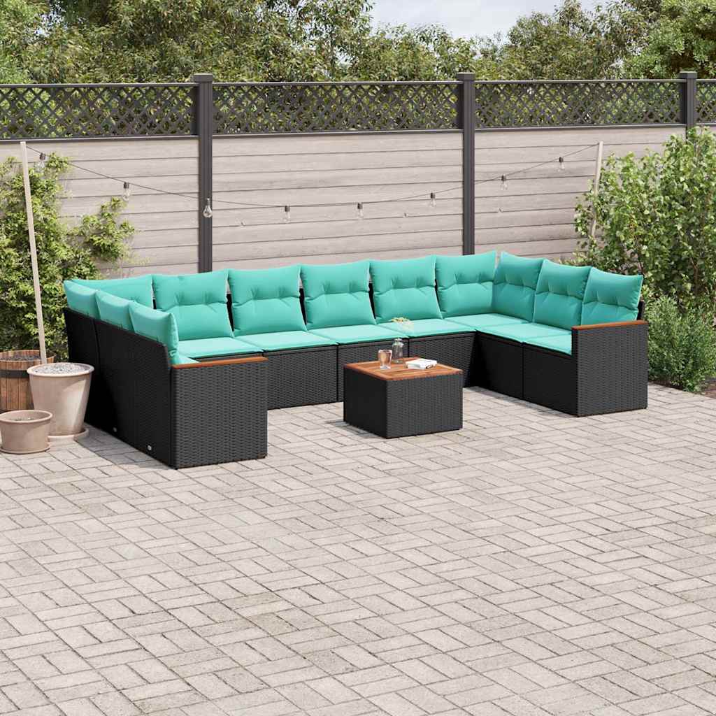 11-delt havesofasæt med hynder sort polyrattan